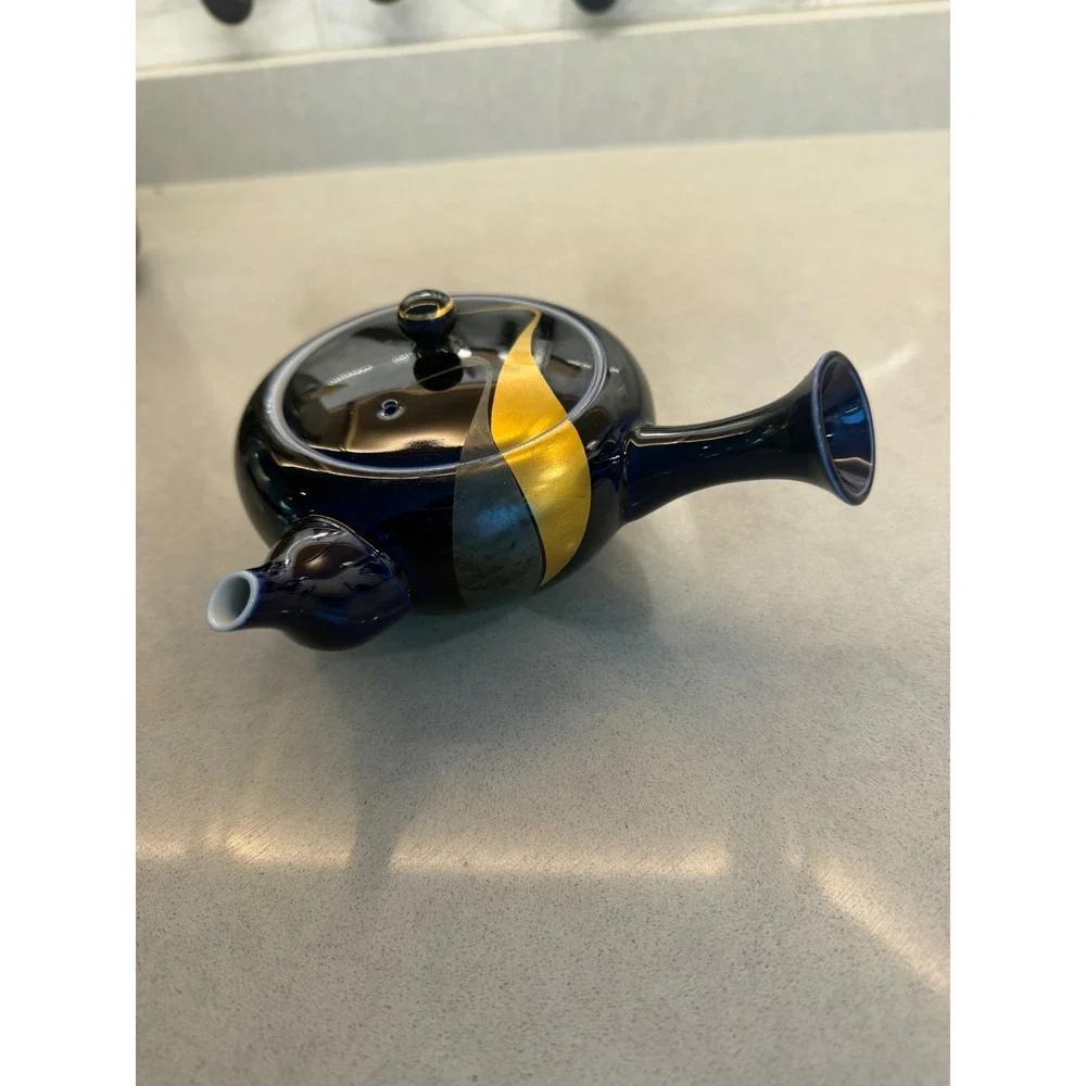 Vintage Fukagawa Seiji Arita Porcelain Teapot Cobalt Blue Gold Crane Japan